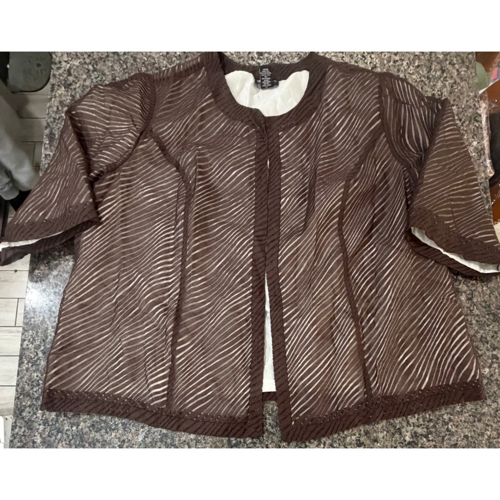 Maggie Barnes Brown Sheer Striped Open Jacket Plus Size 3X 26/28W‎ Professional